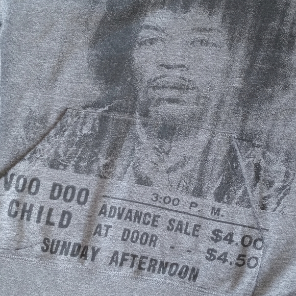 Jimi Hendrix Grey Long Sleeve Hoodie with Kangaroo Pocket M/L (Distressed) - Picture 3 of 9